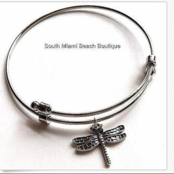 Dragonfly Charm Slider Wire Bracelet Crystal Silver Rhodium Plated Insect - Picture 1 of 8